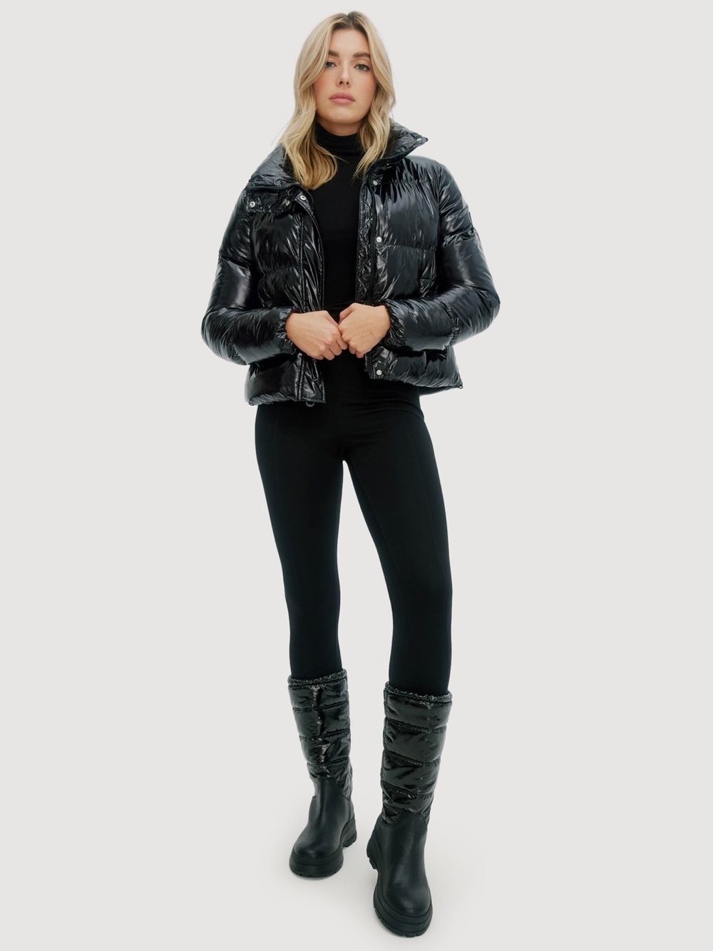Noize Women’s Coco Glossy Black Cropped Puffer Coat Size Small Jacket